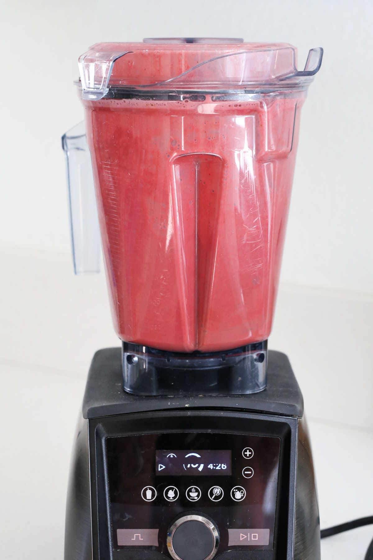 Pink latte made with beet root powder in a vitamix blender