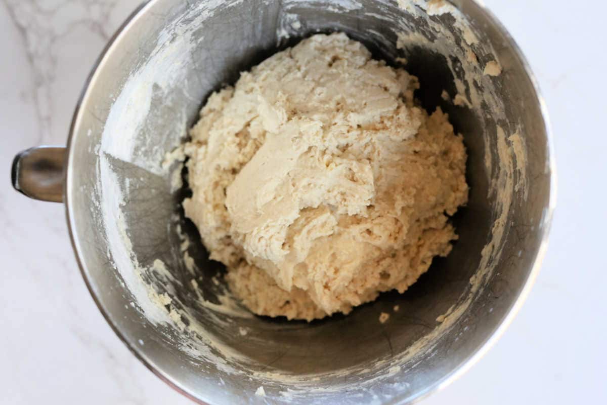 Overhead View Of Soda Bread Dough In A Mixing Bowl