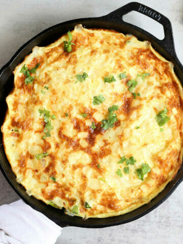 Healthy Baked Frittata Recipe With Asparagus and Leeks in a Skillet