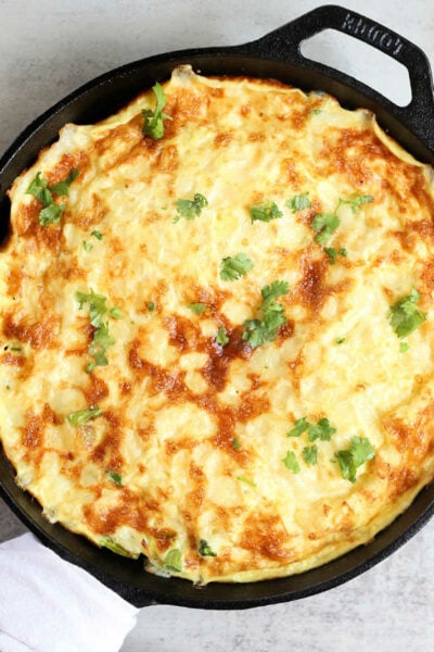 Healthy Baked Frittata Recipe With Asparagus and Leeks in a Skillet