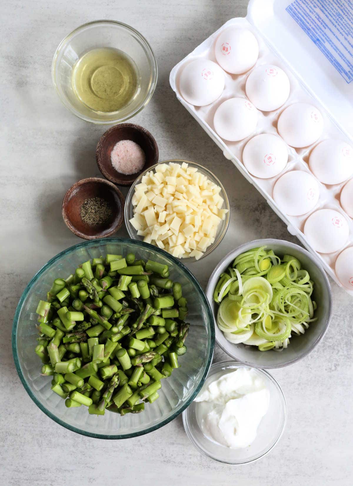 Ingredients For Asparagus And Leek Frittata With Greek Yogurt