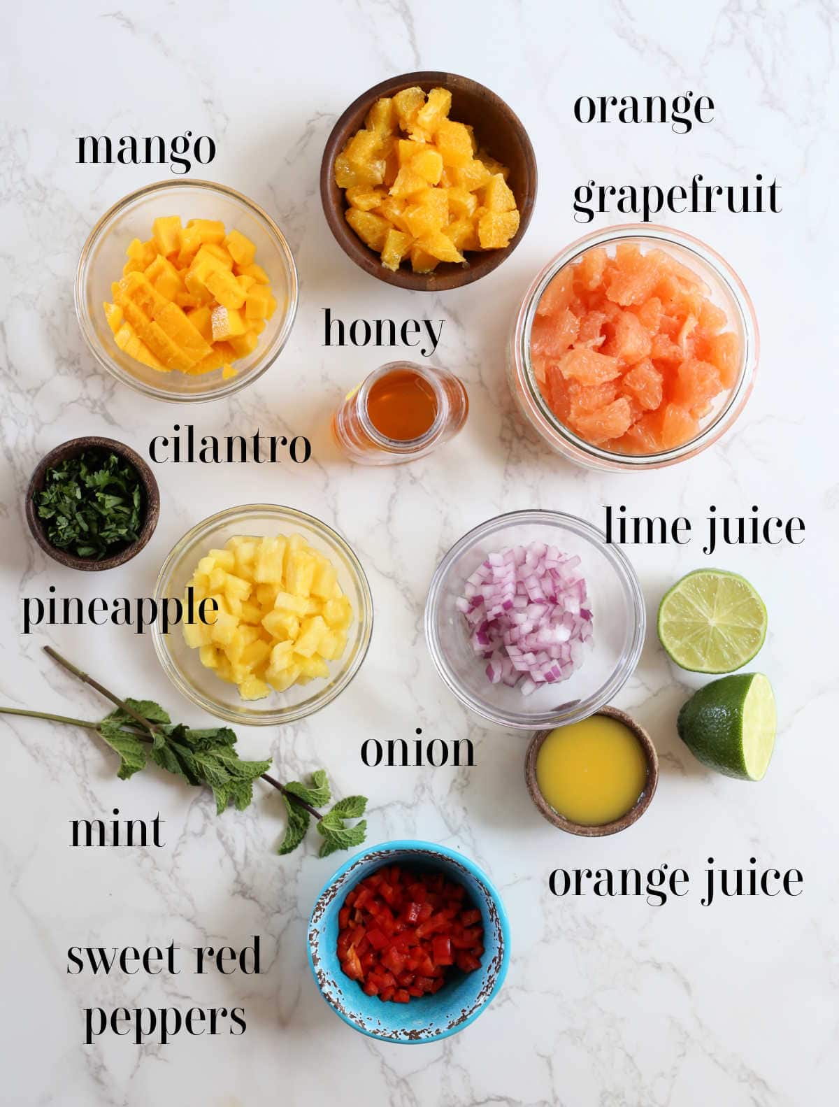 Ingredients to make citrus salsa.