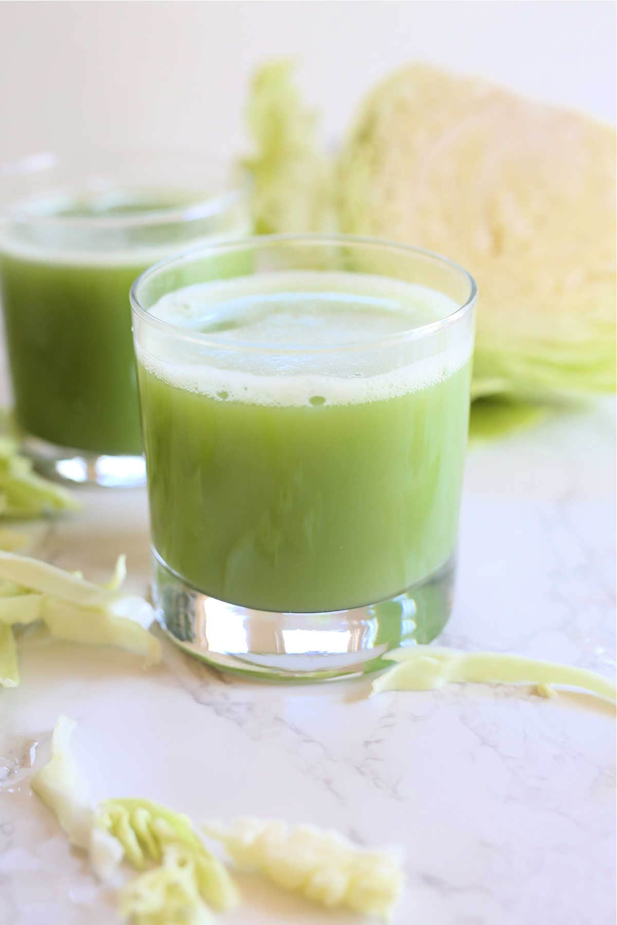 Cabbage juice in a glass.