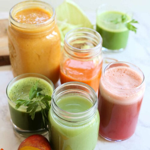 Easy juice recipes for weight loss on a counter.
