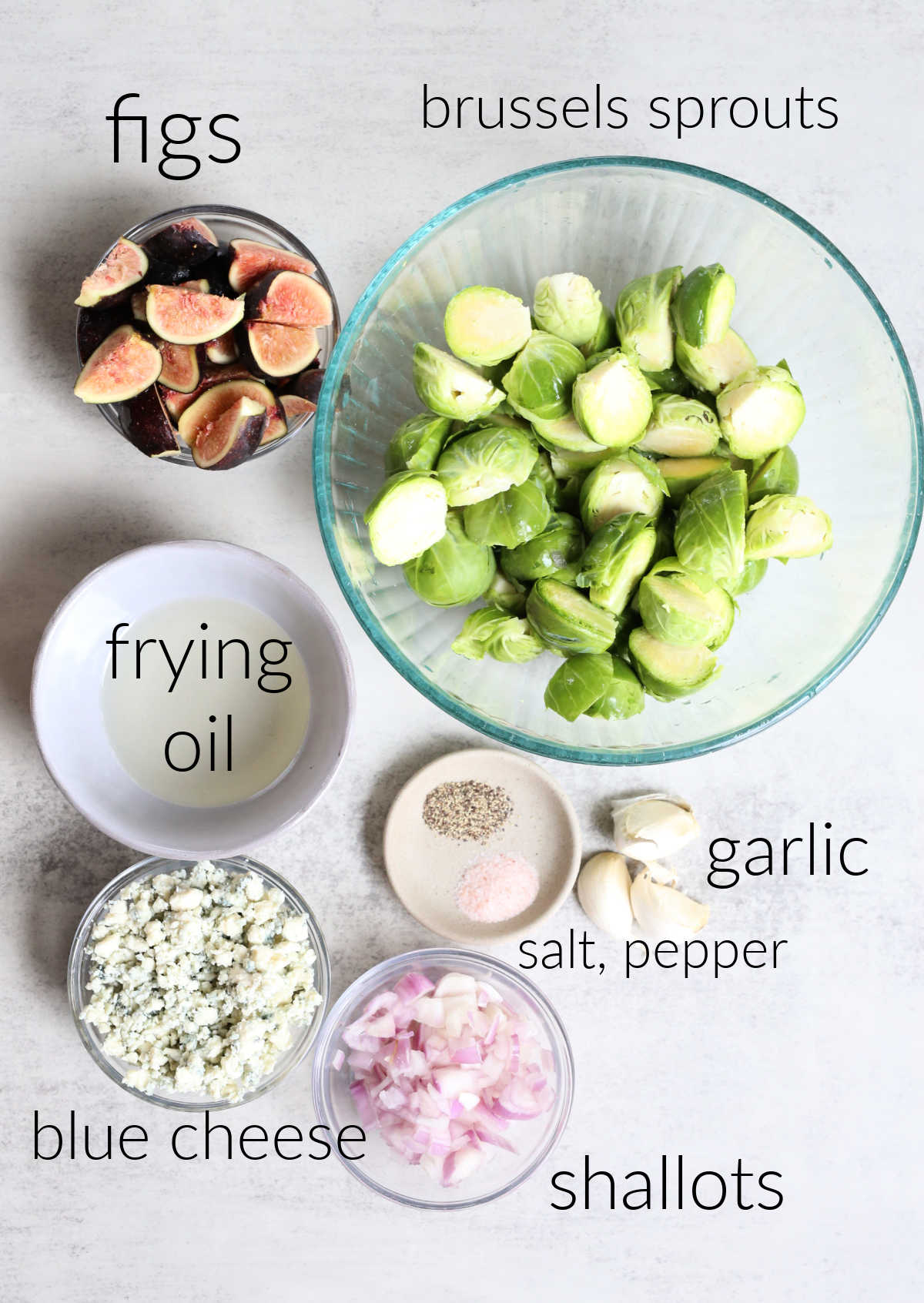 Ingredients for fried brussels sprouts.