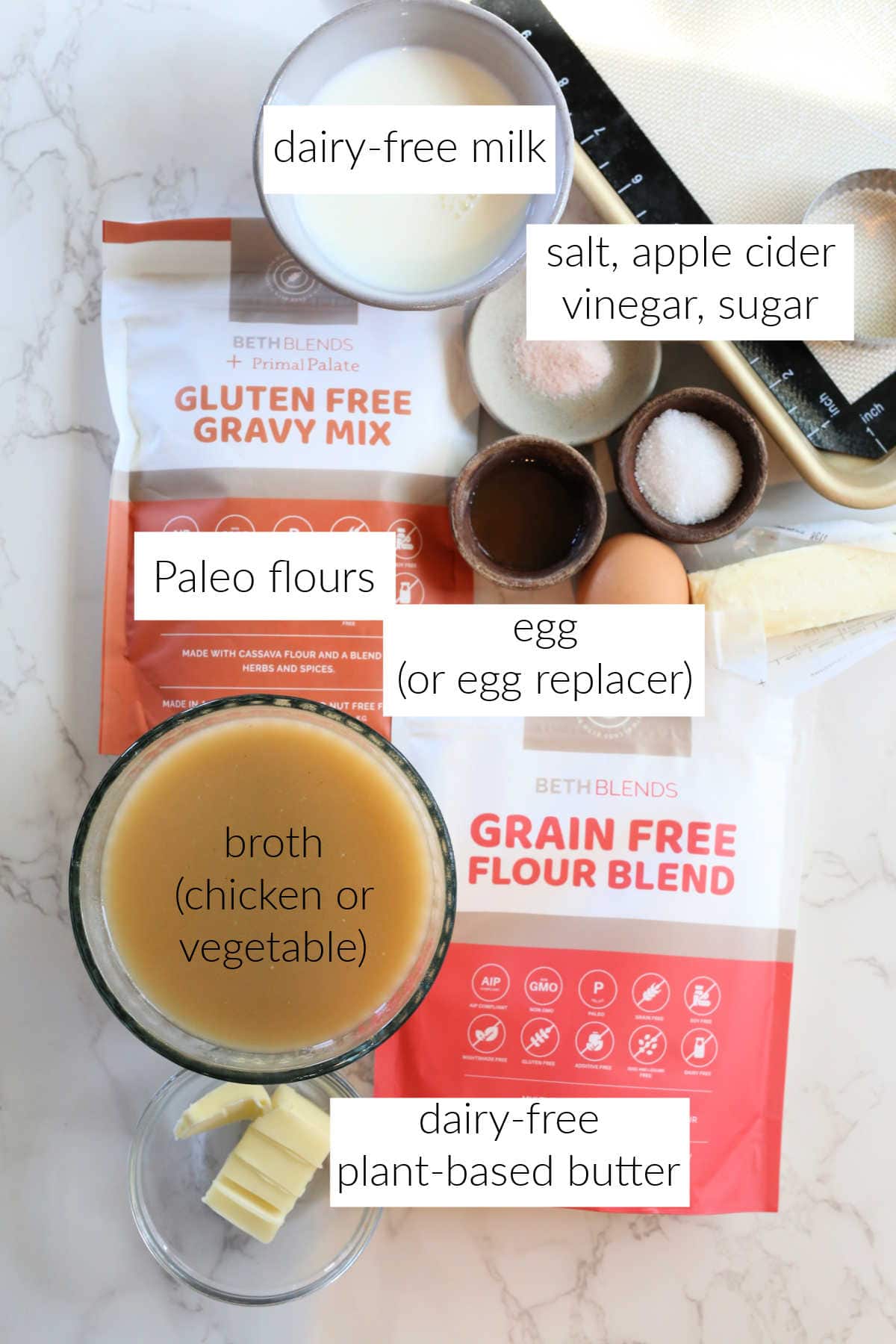 Recipe ingredients for gluten-free, paleo, and dairy-free biscuit.