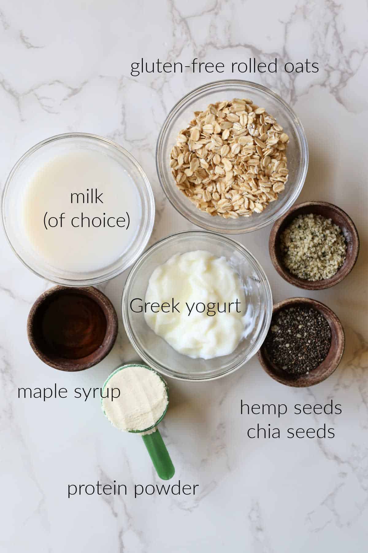 Protein overnight oats ingredients.