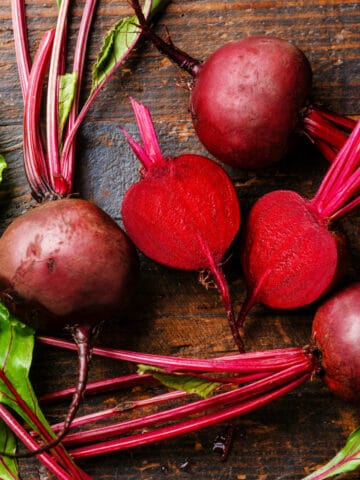 Organic beetroot on a table showing a vegetable that starts with the letter b.