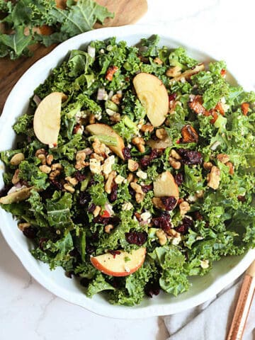 Apple and blue cheese salad with kale and walnuts.