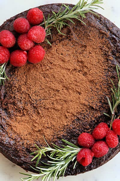 Chocolate mousse torte cake with fresh berries.