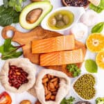 Healthy foods for eye health including whole grains and salmon.