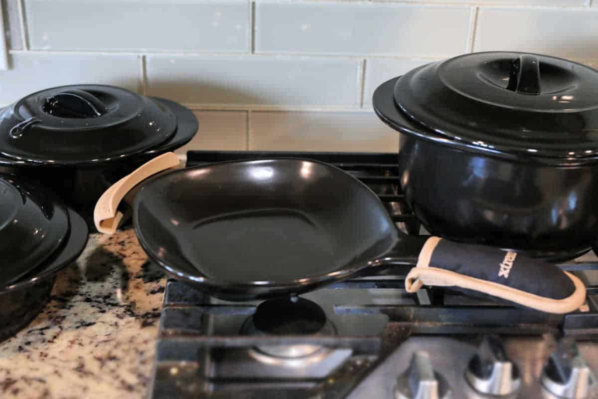 Pans in a kitchen.